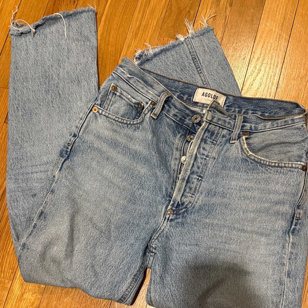 Agolde Light Blue Frayed Hem Jeans